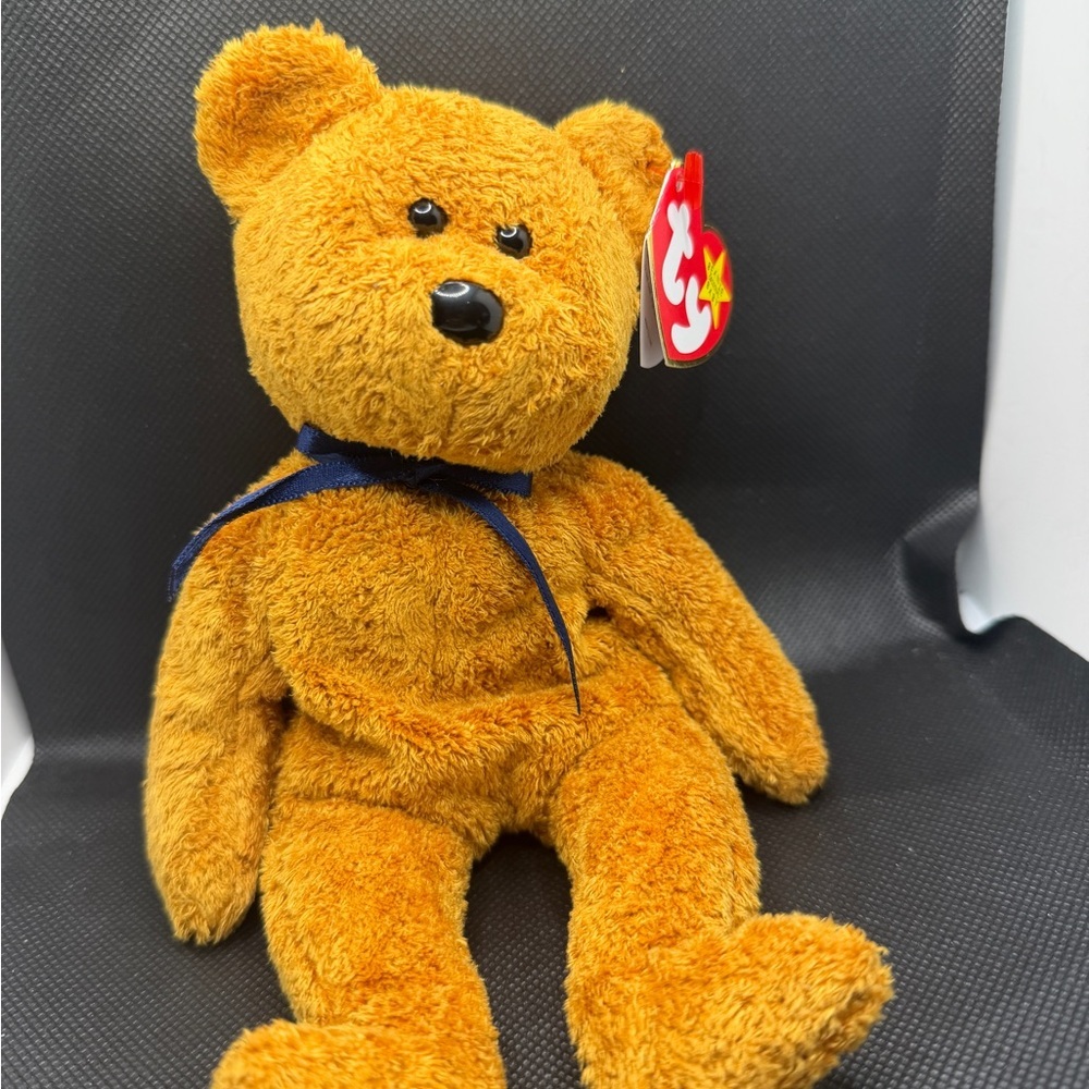 TY Beanie Baby Fuzz Bear 1998 Brown Curly Plush Retired